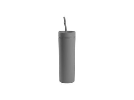 16oz/473ml Double Wall Plastic Skinny Tumbler with Straw &amp; Lid (Paint, Light Gray)