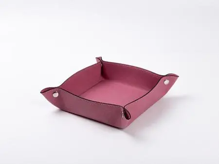 Engraving Leather Tray(Pink/Black, 15*15cm)