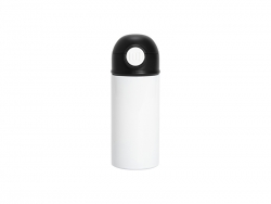 12oz/360ml White Sublimation Kids Stainless Steel Water Bottle with Plastic Straw &amp; Black Cap