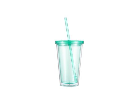 Vaso Plástico Doble Capa 24OZ/700ml con Tapa y Pajita (Verde Claro)