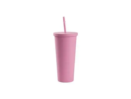 Copo Plástico Dupla Capa 24oz/700ml com Tampa e Canudo (Rosa, Pintado)