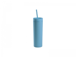 16oz/473ml Double Wall Plastic Skinny Tumbler with Straw &amp; Lid (Paint, Light Blue)