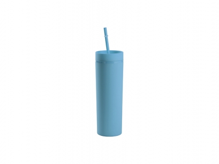 16oz/473ml Double Wall Plastic Skinny Tumbler with Straw &amp; Lid (Paint, Light Blue)