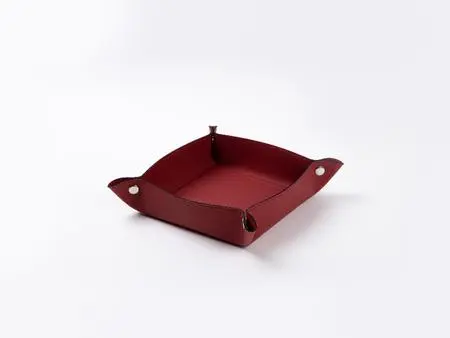 Engraving Leather Tray(Red/Black, 15*15cm)