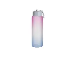 Botella Deportiva Cristal Escarchado 32oz/950ml Sublimación con Pajita y Tapa Azul (Color Degradado Rosa y Azul)