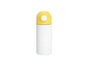 12oz/360ml White Sublimation Kids Stainless Steel Water Bottle with Plastic Straw &amp; Yellow Cap