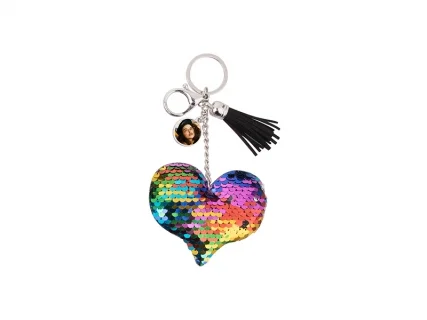 Sublimation Sequin Keychain w/ Tassel and Insert (Mixed-Color Heart)
