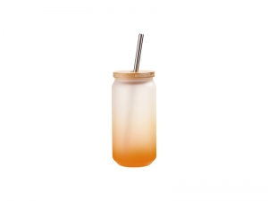 18oz/550ml Sublimation Blanks Glass Can Tumbler Gradient Orange with Bamboo Lid
