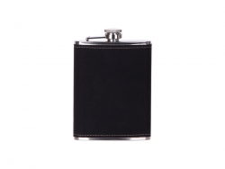 8oz/240ml Stainless Steel Hip Flask with PU Cover (Black W/ Gold)
