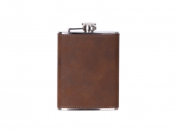 8oz/240ml Stainless Steel Hip Flask with PU Cover (Brown W/ Black)