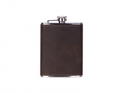 8oz/240ml Stainless Steel Hip Flask with PU Cover (Brown W/ Black)