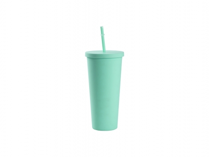 24oz/700ml Double Wall Plastic Tumbler with Straw &amp; Lid (Paint, Light Green)