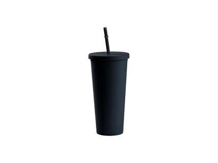 24oz/700ml Double Wall Plastic Tumbler with Straw &amp; Lid (Paint, Black)