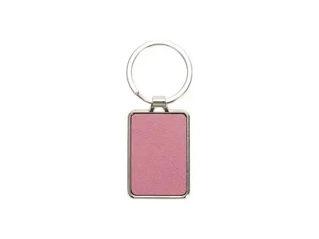 Engraving Blanks Metal Keyring  w/ Engravable Leather (Rect, Pink)