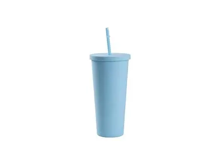 Vaso Plástico Doble Capa 24OZ/700ml con Tapa y Pajita (Azul Celeste, Pintado)