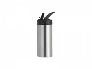 Sublimation Blanks 16oz/480ml Stainless Steel Skinny Tumbler with Black Portable Straw Lid(Silver)