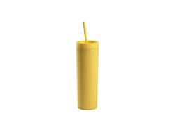 Copo Plástico Dupla Capa 16oz/473ml com Tampa e Canudo (Amarelo, Pintado)