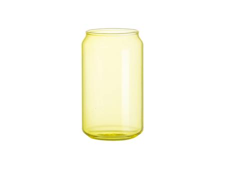 Vaso de Cristal con Forma de Lata 13oz/400ml Full color con tapa de bambú (Amarillo)
