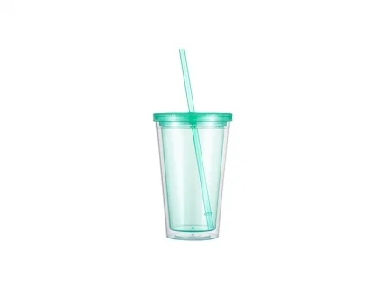 16oz/473ml Double Wall Clear Plastic Tumbler with Straw &amp; Lid (Light Green)