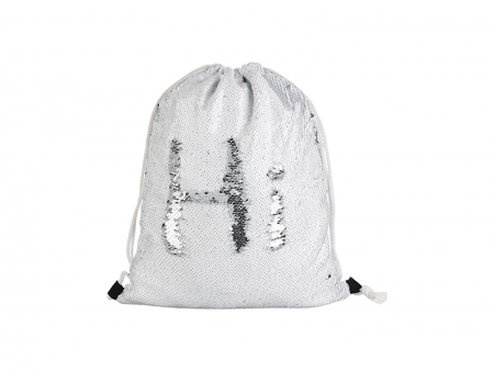 Sublimation Sequin Drawstring Backpack (White/Silver, 36*45cm)