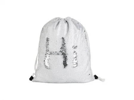 Sublimation Sequin Drawstring Backpack (White/Silver, 36*45cm)