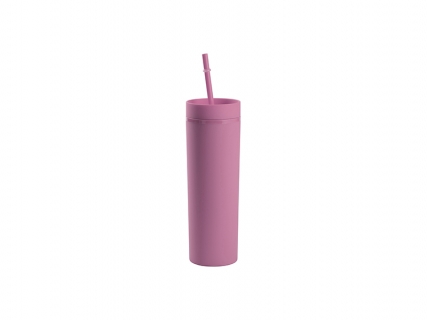 16oz/473ml Double Wall Plastic Skinny Tumbler with Straw &amp; Lid (Paint, Light Purple)