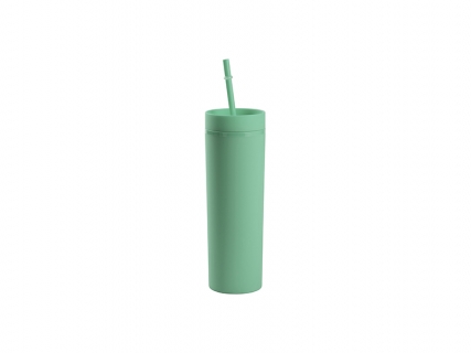 16oz/473ml Double Wall Plastic Skinny Tumbler with Straw &amp; Lid (Paint, Light Green)