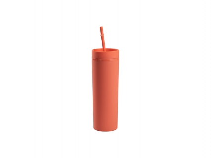 16oz/473ml Double Wall Plastic Skinny Tumbler with Straw &amp; Lid (Paint, Coral Red)