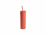 16oz/473ml Double Wall Plastic Skinny Tumbler with Straw &amp; Lid (Paint, Coral Red)