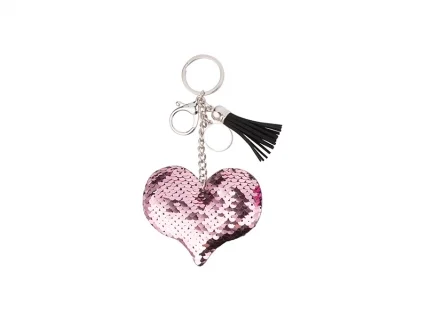 Sublimation Sequin Keychain w/ Tassel and Insert (Pink Heart)