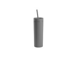 Copo Plástico Dupla Capa 16oz/473ml com Tampa e Canudo (Cinza Claro, Pintado)