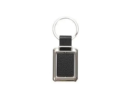 Engraving Blanks Metal  Rotatable Keyring  w/ Engravable Leather (Rect, Black)