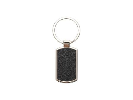 Engraving Blanks Metal Keyring w/ Engravable Leather (RND Corner Rect, Black)