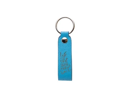 Laser Engraving PU Leather Keychain (Handle,Light Blue)