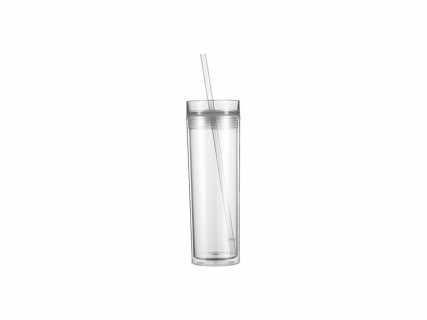 16oz/473ml Double Wall Clear Plastic Skinny Tumbler with Straw &amp; Lid (Clear)