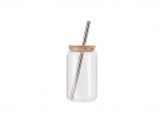 Sublimation Blanks 13oz/400ml Clear Can Glass Mug with bamboo lid &amp; ss straw