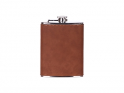 8oz/240ml Stainless Steel Hip Flask with PU Cover (Yellowish Brown W/ Black)