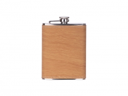 8oz/240ml Stainless Steel Hip Flask with PU Cover (Wood Grain W/ Silver)