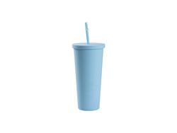 Copo Plástico Dupla Capa 24oz/700ml com Tampa e Canudo (Azul Celeste, Pintado)