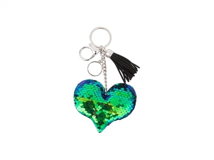 Sublimation Sequin Keychain w/ Tassel and Insert (Blue and Green Heart)
