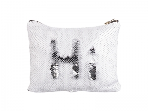 Sublimation Sequin Makeup Bag / Pencil Case (White/Silver, 16.5*20.5cm)