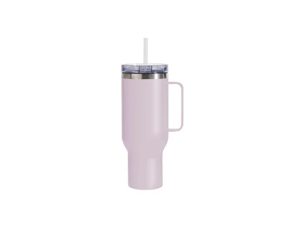 Sublimation 40oz/1200ml Stainless Steel Matte Travel Tumbler with Silver Trim &amp;Clear Slide Lid &amp; Plastic Straw(Matte Metal Handle, Light Purple)