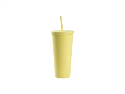 24oz/700ml Double Wall Plastic Tumbler with Straw &amp; Lid (Paint, Yellow)