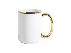 Taza blanca de 15 oz con mango metálico dorado