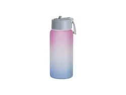 Botella Deportiva Cristal Escarchado 25oz/750ml Sublimación con Pajita y Tapa Azul (Color Degradado Rosa y Azul)