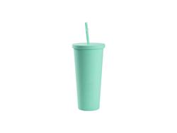 Copo Plástico Dupla Capa 24oz/700ml com Tampa e Canudo (Verde Claro, Pintado)