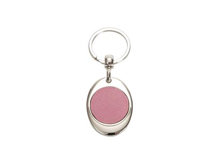 Engraving Blanks Metal Trolley Coin Keyring  w/ Engravable Leather (Pink)