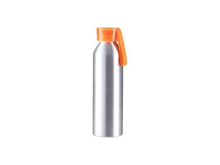Botella Deportiva Slim Aluminio Plateada 22oz/650ml con Tapa naranja