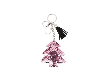 Sublimation Sequin Keychain w/ Tassel and Insert (Pink Christmas Tree)