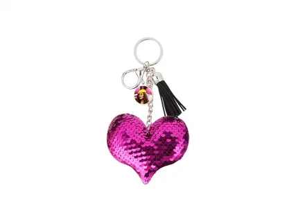 Sublimation Sequin Keychain w/ Tassel and Insert (Purple Red Heart)